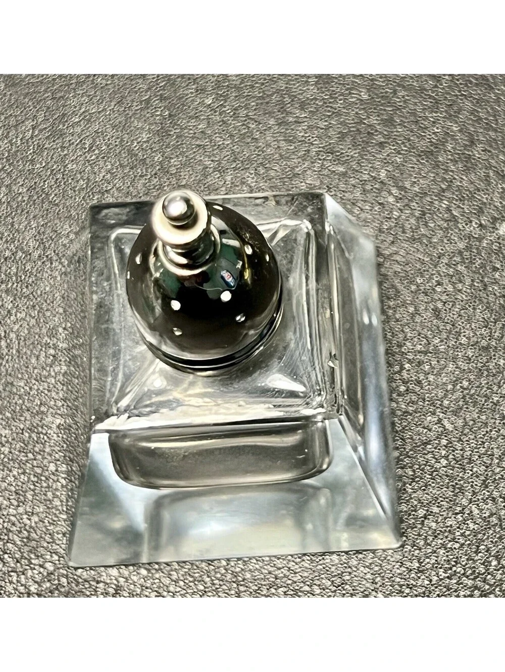 Raimond Japan 1960s Salt Pepper Shakers Square Crystal Silver Plated Lids, 2x3”